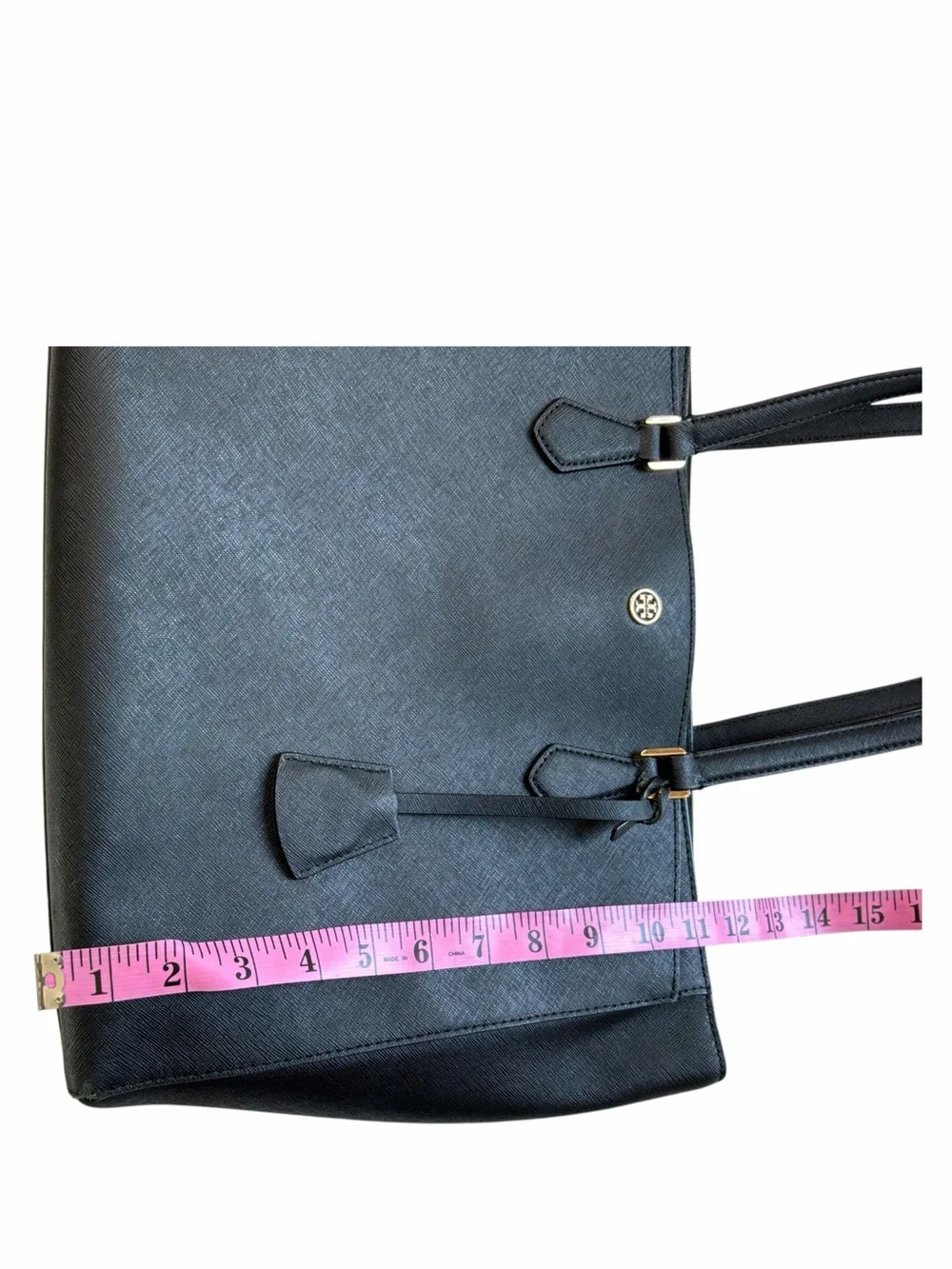 Tory Burch Black Large Robinson Saffiano Leather Tote 15 inch Size
